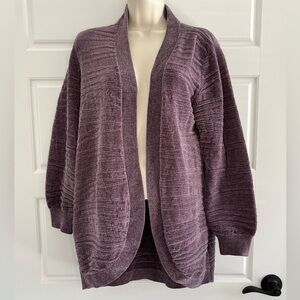 AnyBody Faded Plum Patterned Chenille Open Front Cardigan Sweater Size XS Cozy